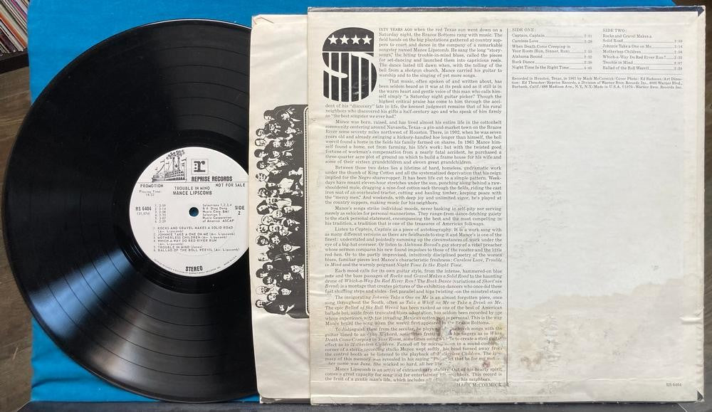 MANCE LIPSCOMB TROUBLE IN MIND~RARE '70 REPRISE WHITE LBL PROMO~TIMING BAR~BLUES