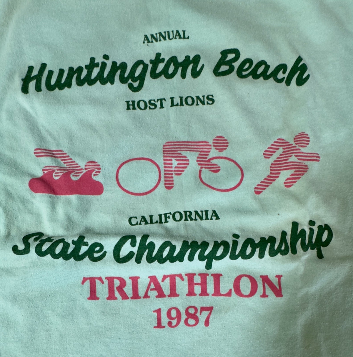 VTG '87 HUNTINGTON BEACH STATE CHAMPIONSHIP TRIATHLON SHIRT~SNGL STITCH~HEF-T~MD