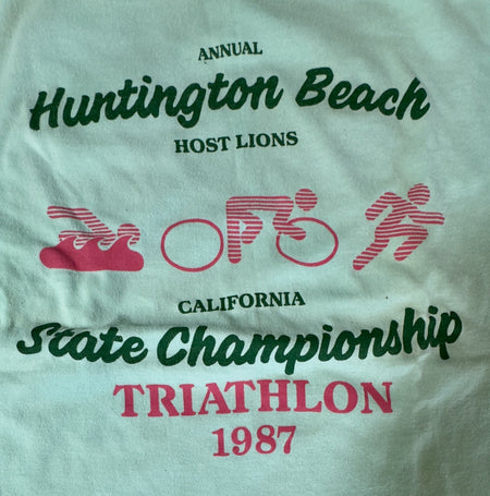 VTG '87 HUNTINGTON BEACH STATE CHAMPIONSHIP TRIATHLON SHIRT~SNGL STITCH~HEF-T~MD