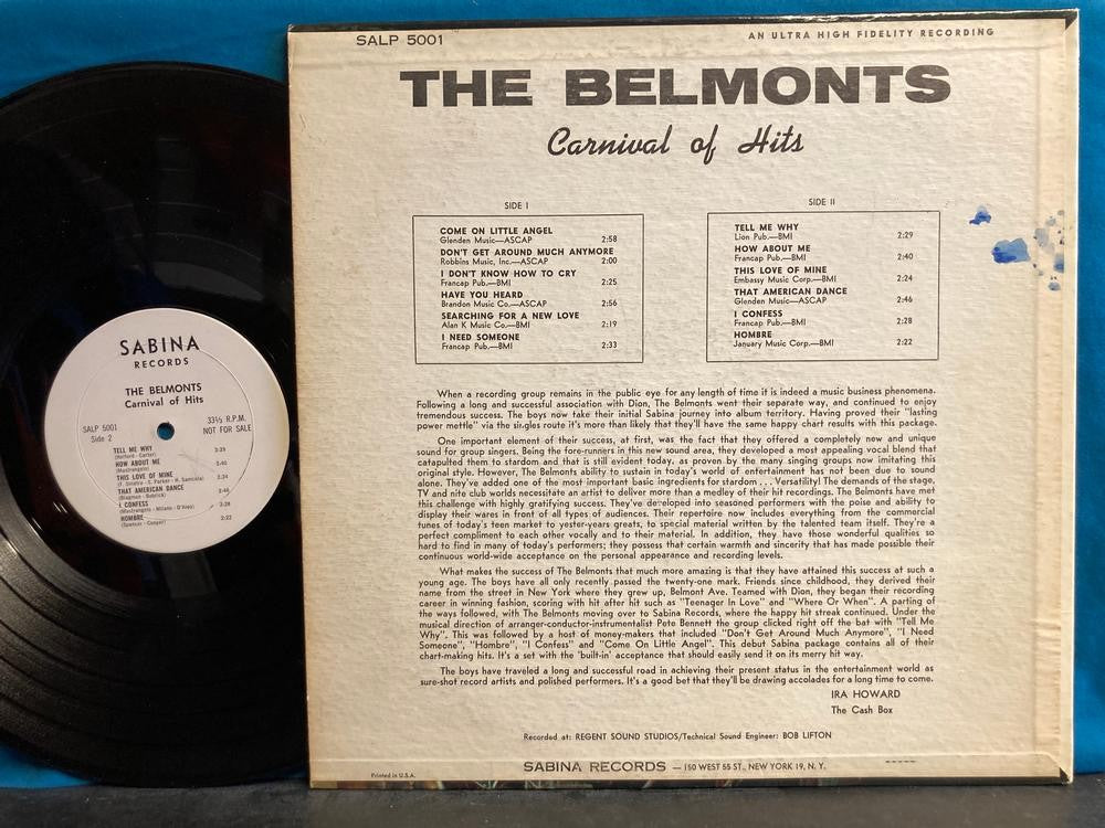 DION~BELMONTS CARNIVAL OF HITS~VG++ 1962 WHITE LABEL PROMO~SABINA~COME ON ANGEL