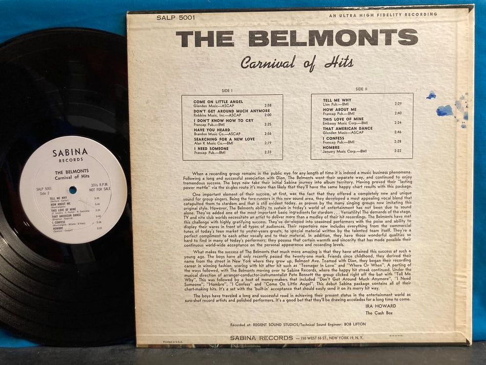 DION~BELMONTS CARNIVAL OF HITS~VG++ 1962 WHITE LABEL PROMO~SABINA~COME ON ANGEL