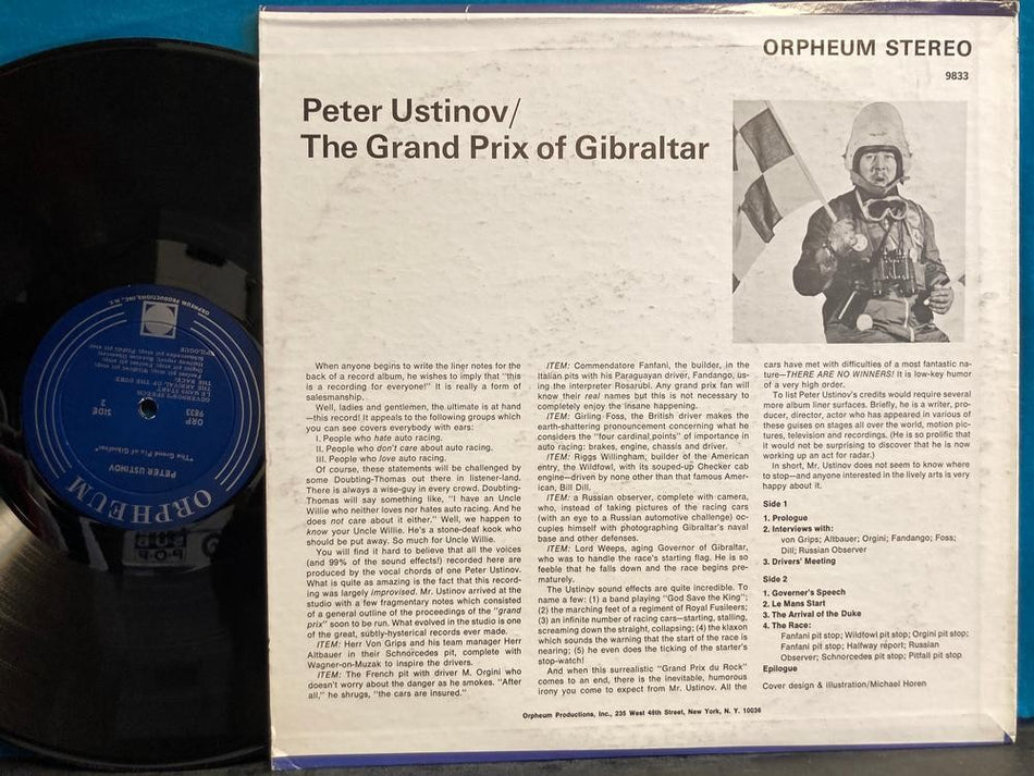 PETER USTINOV DOES THE GRAND PRIX OF GILBRALTAR~ NM- ORIG ORPHEUM COMEDY LP