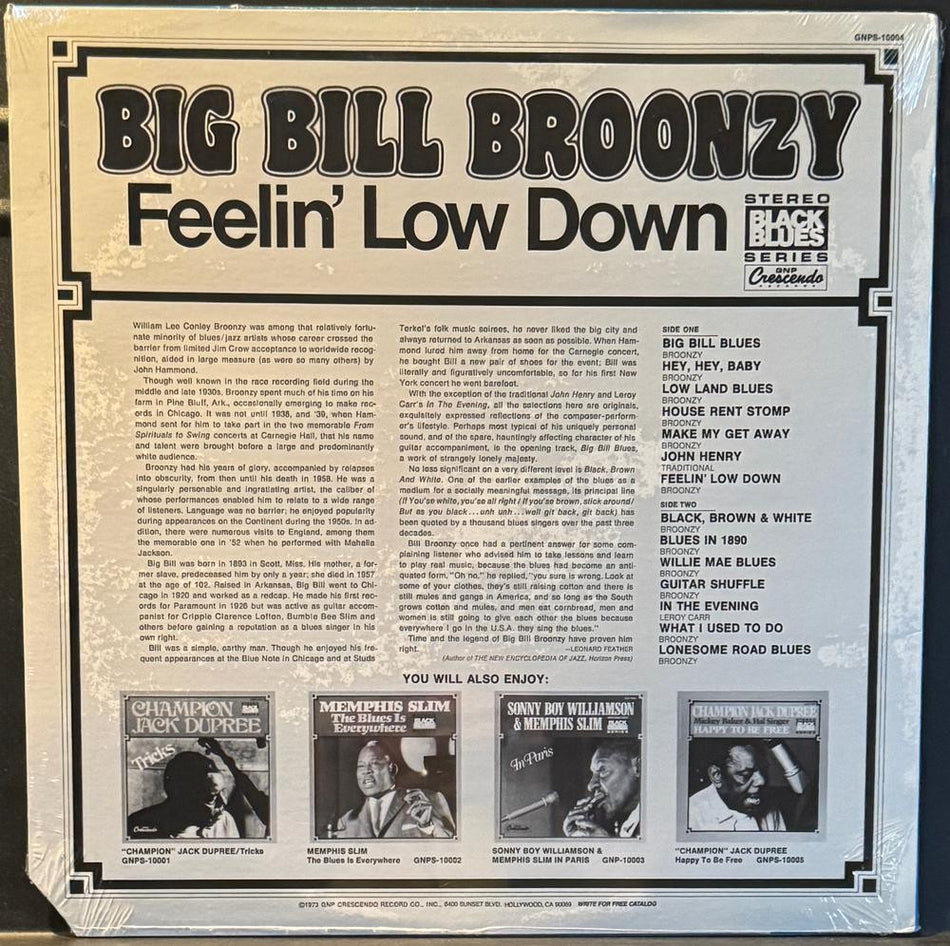 BIG BILL BROONZY FEELIN LOW DOWN~SEALED 1973 LP~MISSISSIPPI DELTA FOLK BLUES
