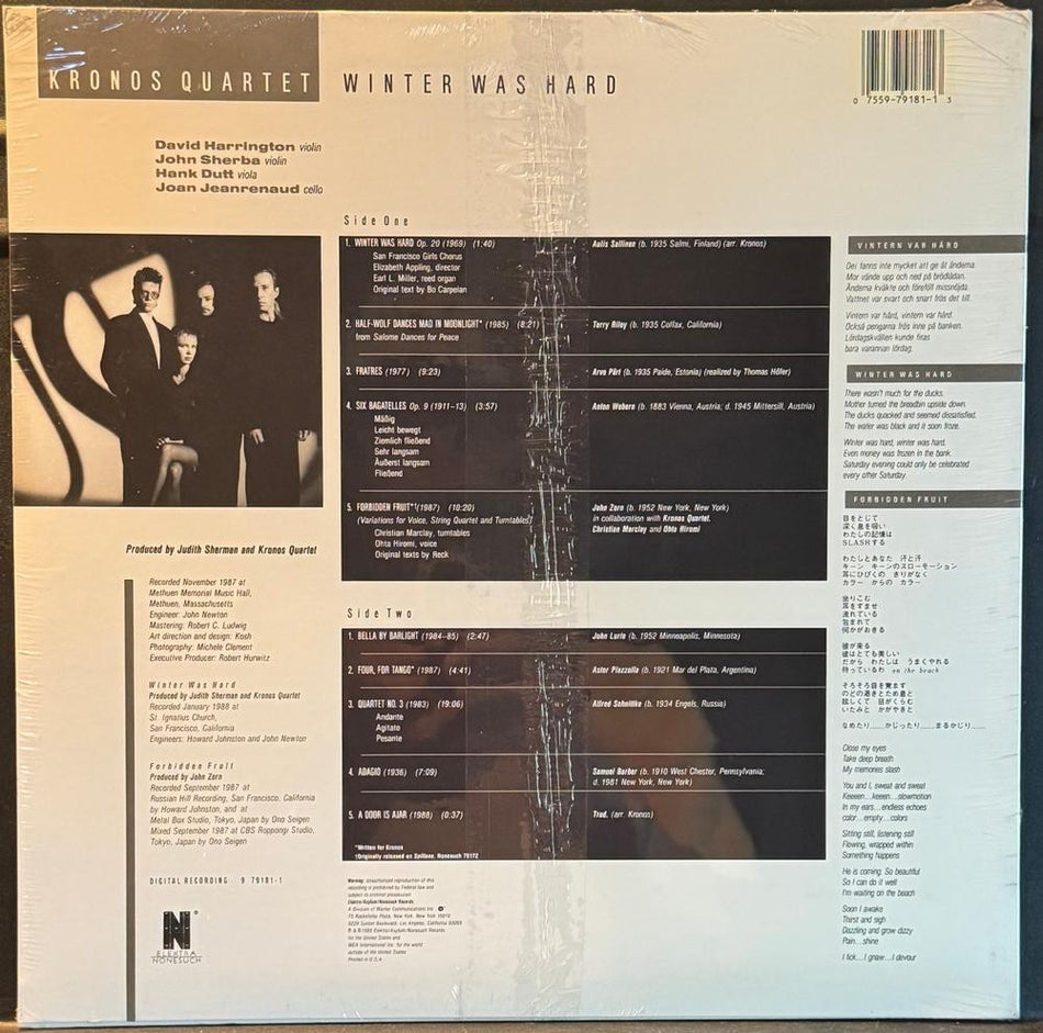 KRONOS QUARTET WINTER WAS HARD~SEALED 1988 ALT-CLASSICAL JAZZ LP~HYPE STICKER