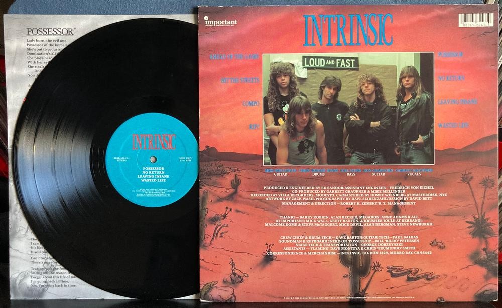 INTRINSIC SELF-TITLED LP~1988 NO WIMP RECORDS SECOND PRESS LP~INNER~QUIEX~METAL