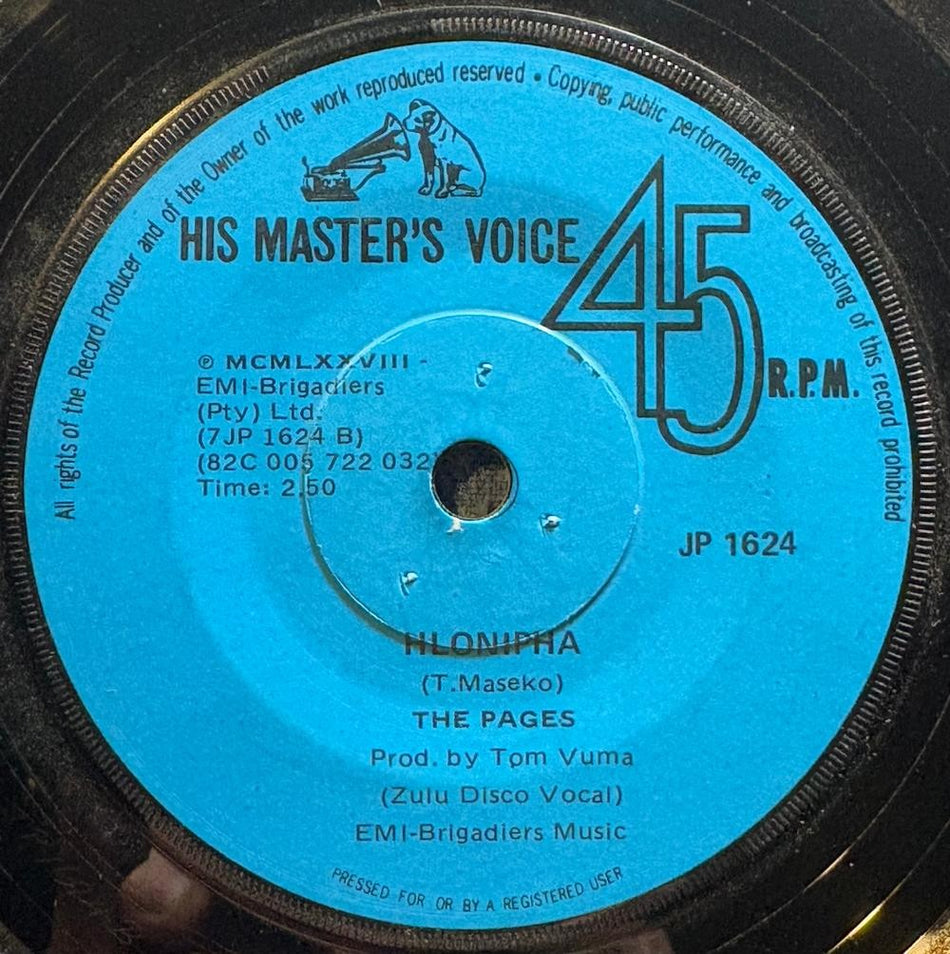 SOUTH AFRICA 45~THE PAGES~U SIPHO / HLONIPHA~1978 HIS MASTER'S VOICE 7~ZULU~HEAR