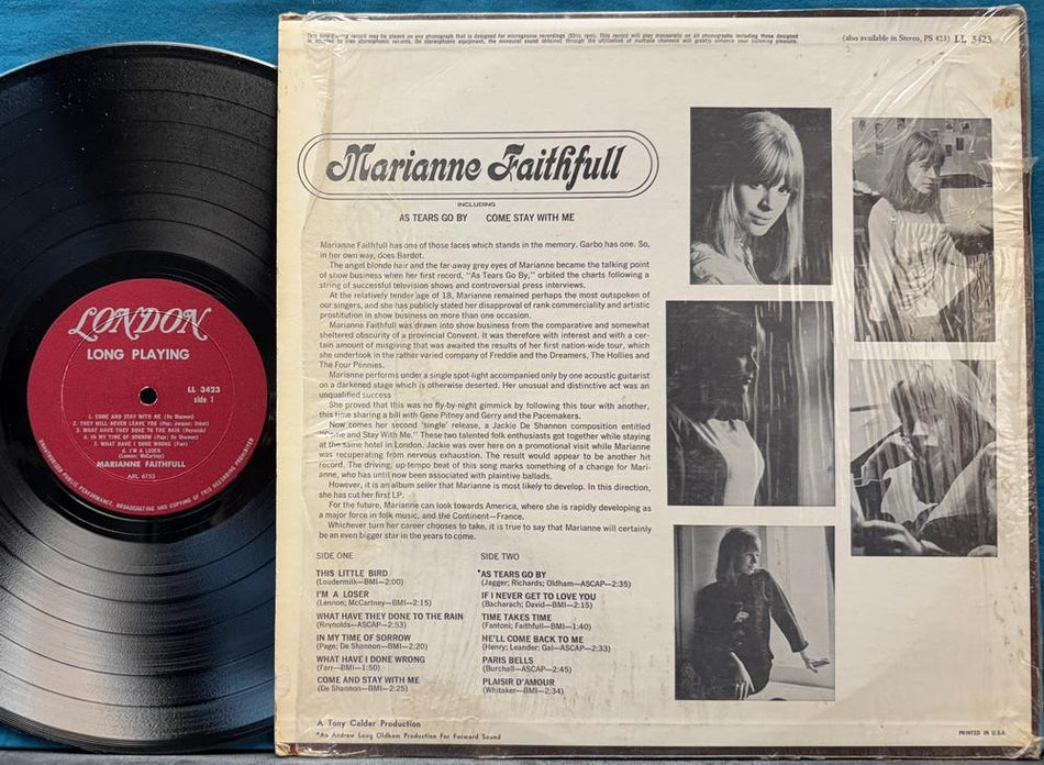 MARIANNE FAITHFULL S/T 1965 DEBUT~NM- MONO UNBOXED LBL~SHRINK~AS TEARS GO BY