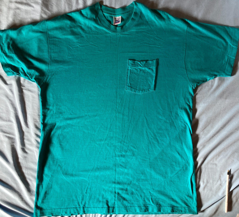 1980s VTG SINGLE-STITCH BVD POCKET T-SHIRT~XXL~AQUA~TURQUIOSE~EXC COND.~USA MADE