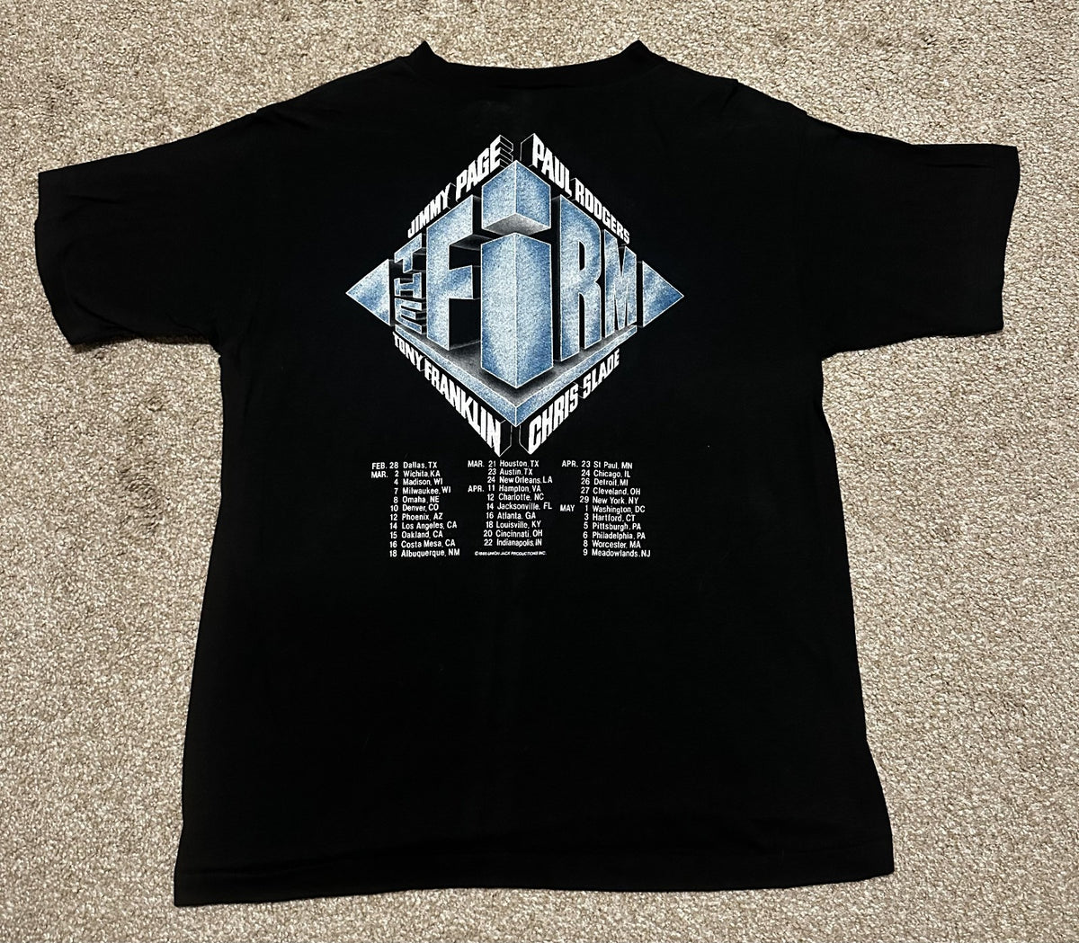 VINTAGE JIMMY PAGE & THE FIRM~1980s TOUR T-SHIRT~XL~BLACK~EXC COND~SINGLE-STITCH