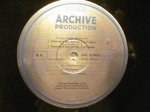 ARCHIVE RED STEREO ARC 73146~HANDEL~August Wenzinger~2 INSERTS~NM-/NM-~GERMAN