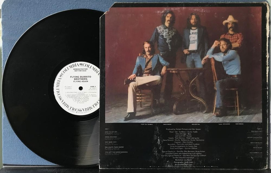 FLYING BURRITO BROTHERS FLYING AGAIN~1975 WHITE LABEL PROMO LP~TIMING BAR~BAYOU