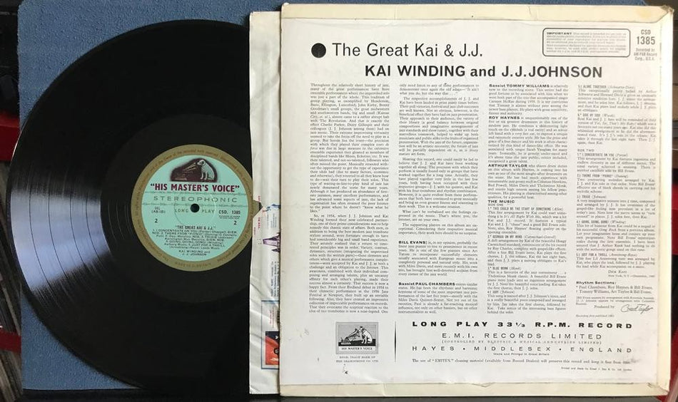THE GREAT KAI AND J.J.~VG++ 1961 HIS MASTERS VOICE UK LP~JOHNSON~KAI WINDING~BOP