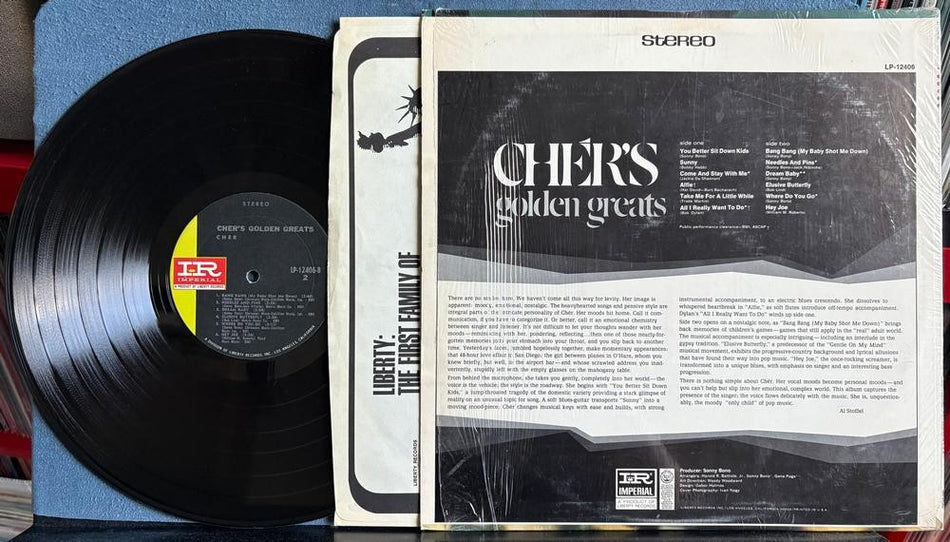 CHER~CHER'S GOLDEN GREATS~ORG 1968 IMPERIAL 1st PRESS LP w/SHRINK~SONNY BONO~POP