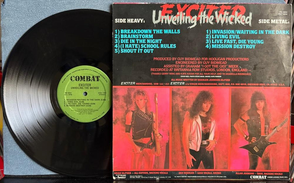EXCITER UNVEILING THE WICKED~OG 1986 COMBAT GREEN LABEL 1st PRESS LP~SPEED METAL