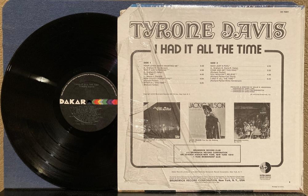 TYRONE DAVIS I HAD IT ALL THE TIME~NM- ORIG 1972 DAKAR RECORDS LP~SHRINK~G. KONG