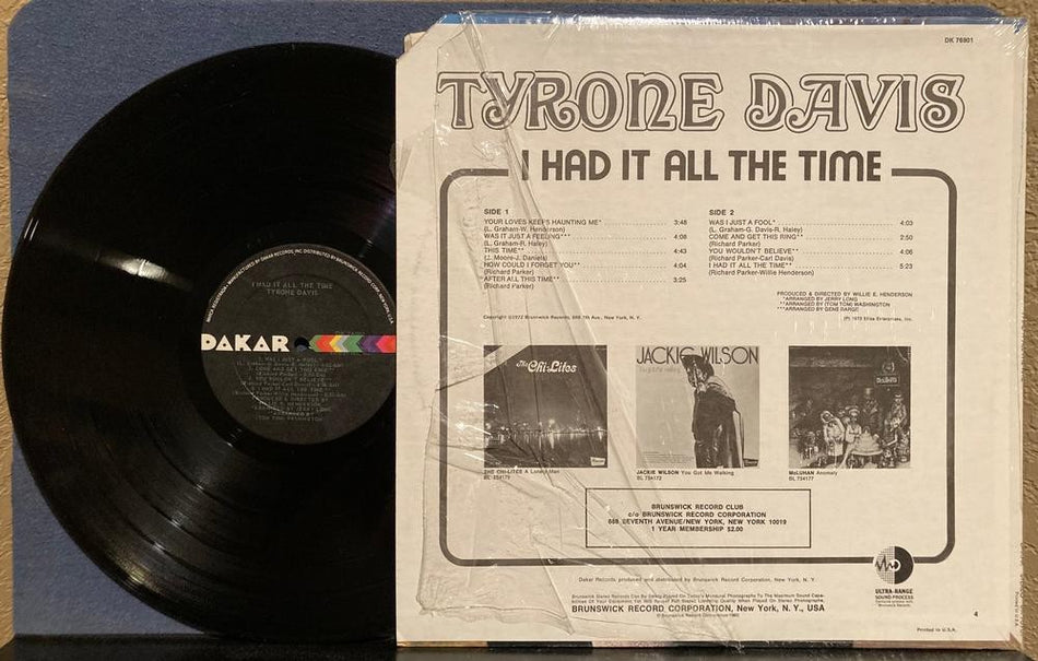 TYRONE DAVIS I HAD IT ALL THE TIME~NM- ORIG 1972 DAKAR RECORDS LP~SHRINK~G. KONG