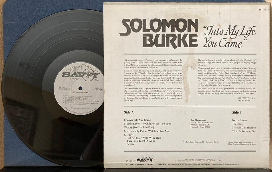 SOLOMON BURKE INTO MY LIFE YOU CAME~NM ORIG 1982 SAVOY PROMO DJ COPY LP~GOSPEL