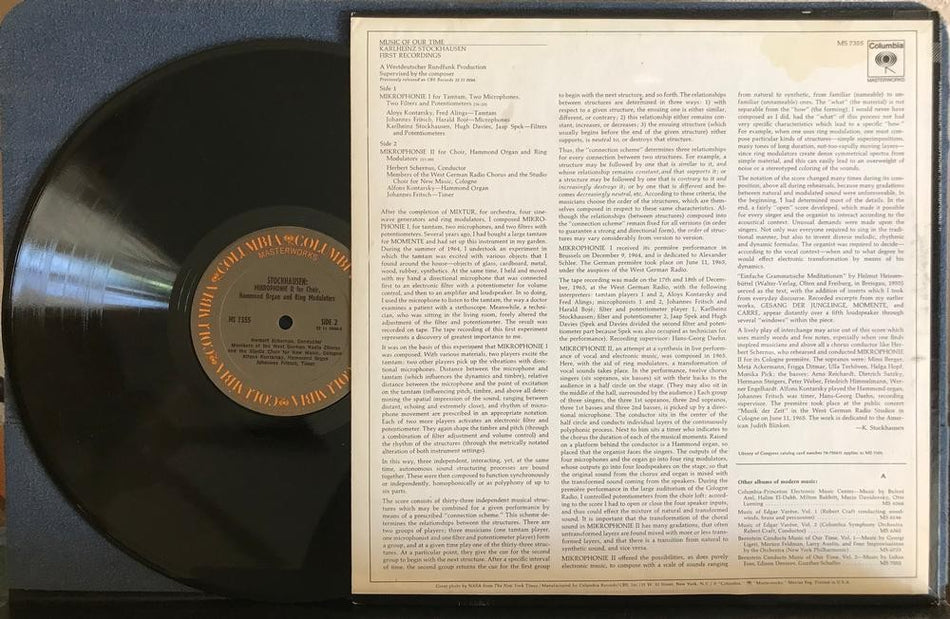 KARLHEINZ STOCKHAUSEN~MIKROPHONIE I + II~70's COLUMBIA MASTERWORKS RE LP MS 7355