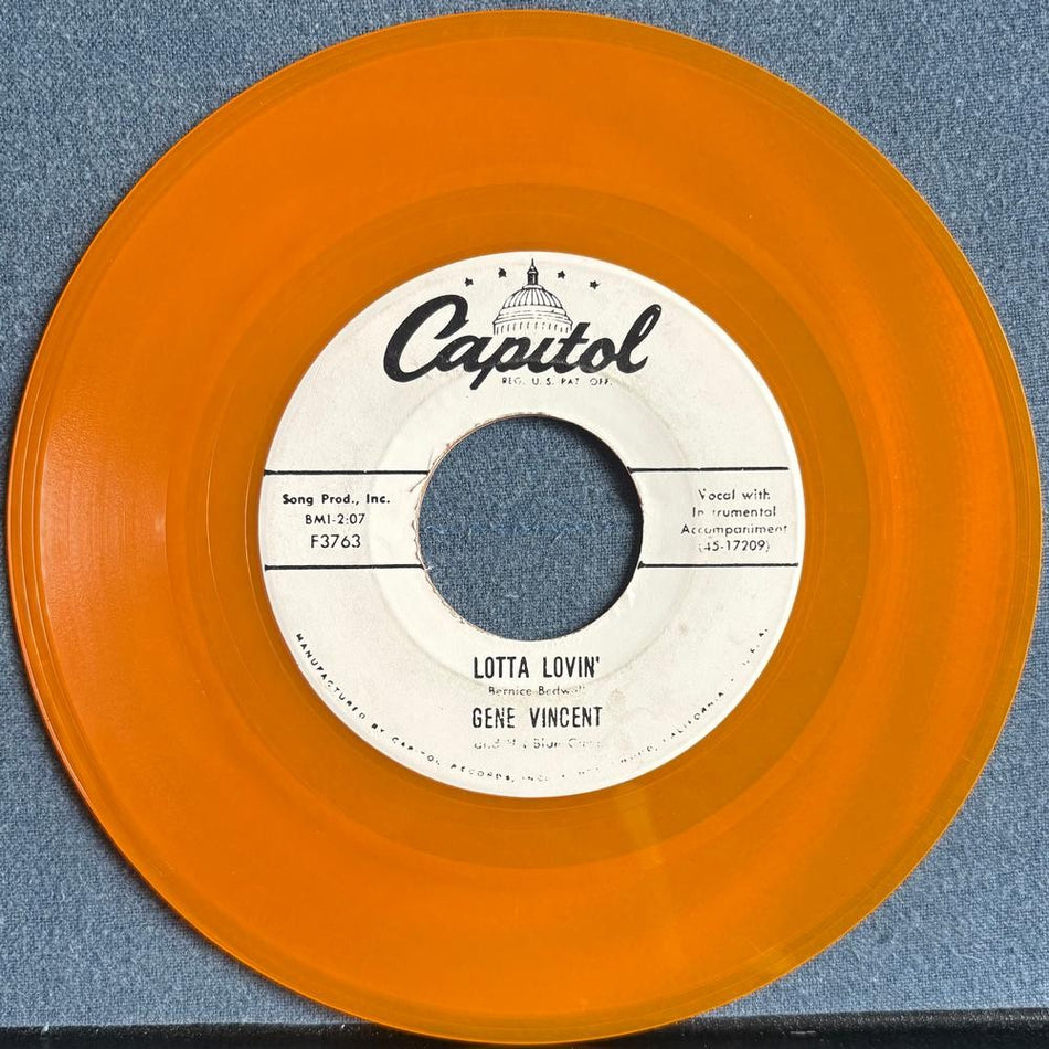GENE VINCENT~LOTTA LOVIN /WEAR MY RING~80s ORANGE VINYL 7-INCH~ROCKABILLY~ROCKER