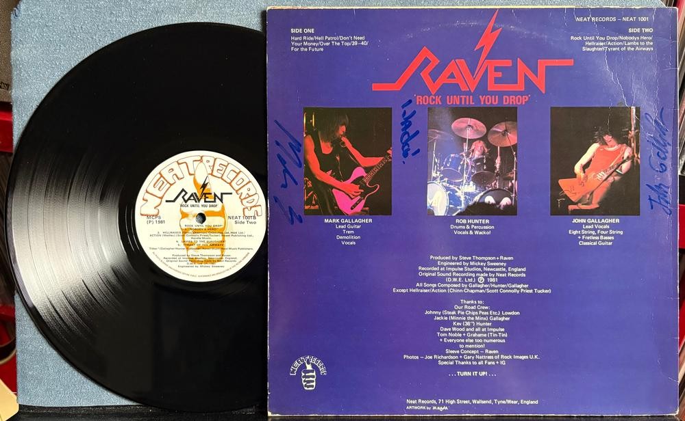 RAVEN ROCK UNTIL YOU DROP~SIGNED ORG 1981 NEAT UK YELLOW HAND LBL LP~HEAVY METAL