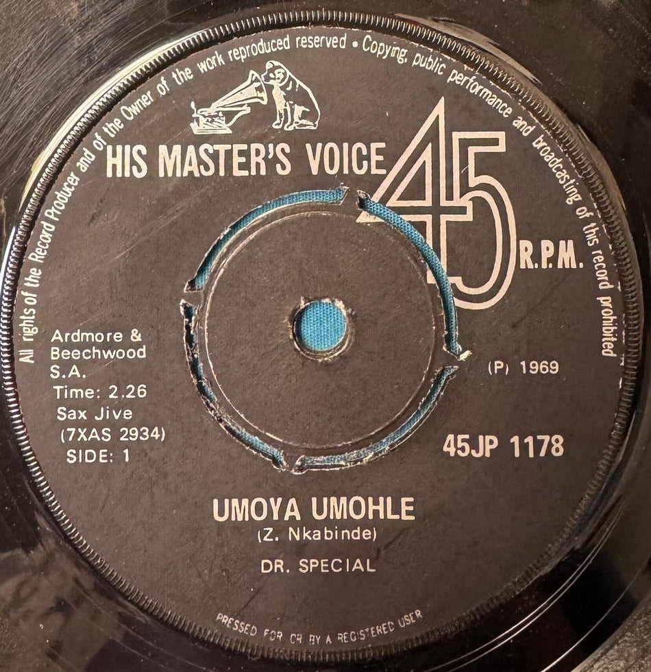 SO AFRICA 45~DR. SPECIAL UMOYA UMOHLE / SIYAYIVALA~'69 HMV SAX JIVE SOUL 7'~HEAR