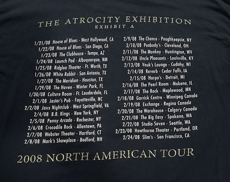EXODUS CONCERT LONG SLEEVE T-SHIRT~2008 TOUR~THE ATROCITY EXHIBITION~BLACK~XL