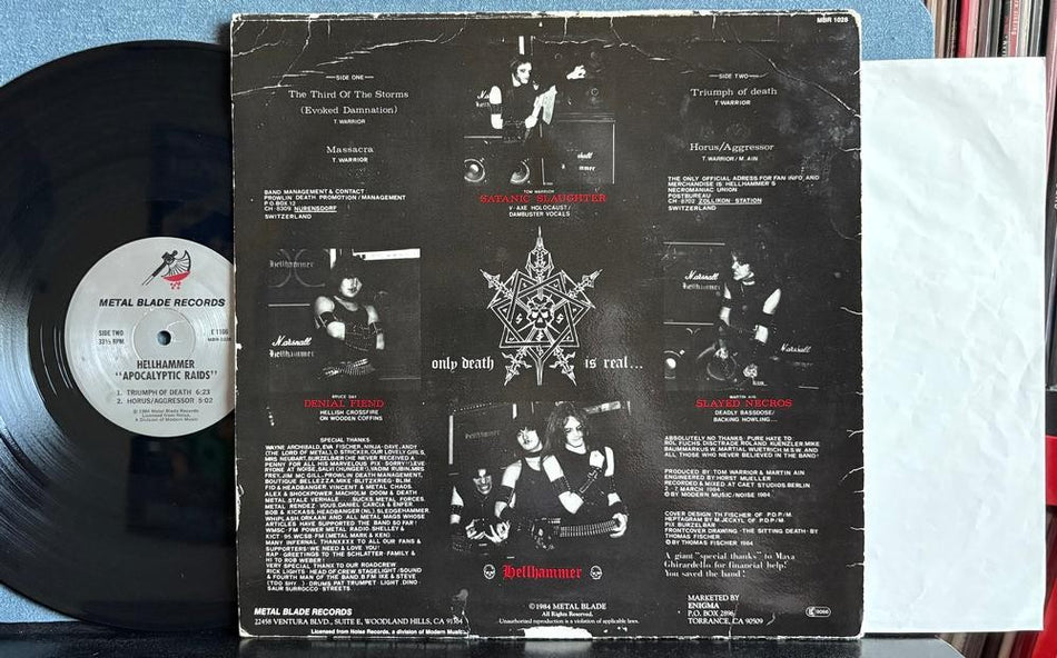 HELLHAMMER APOCALYPTIC RAIDS EP~RARE 1984 METAL BLADE 1st PRESS LP~INSERT~BLACK