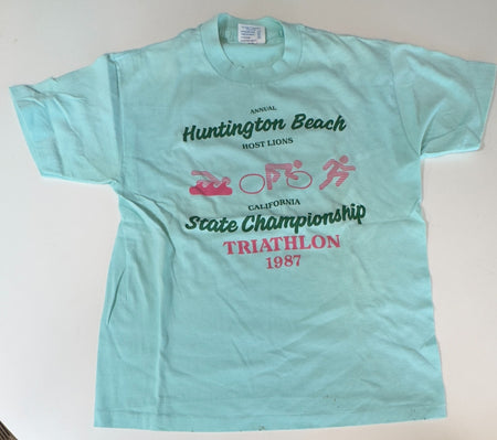 VTG '87 HUNTINGTON BEACH STATE CHAMPIONSHIP TRIATHLON SHIRT~SNGL STITCH~HEF-T~MD
