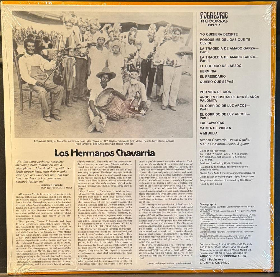 TEXAS-MEXICAN BORDER MUSIC 19~ LOS HERMANOS CHAVARRIA~SEALED FOLKLYRIC LP~TEJANO