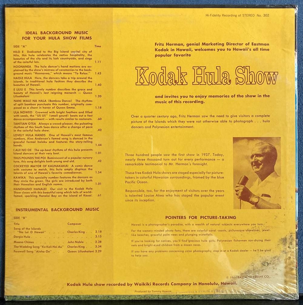 KODAK HULA SHOW~SEALED 1964 WAIKIKI RECORDS RE LP~EASTMAN~HAWAII~FRITZ HERMAN