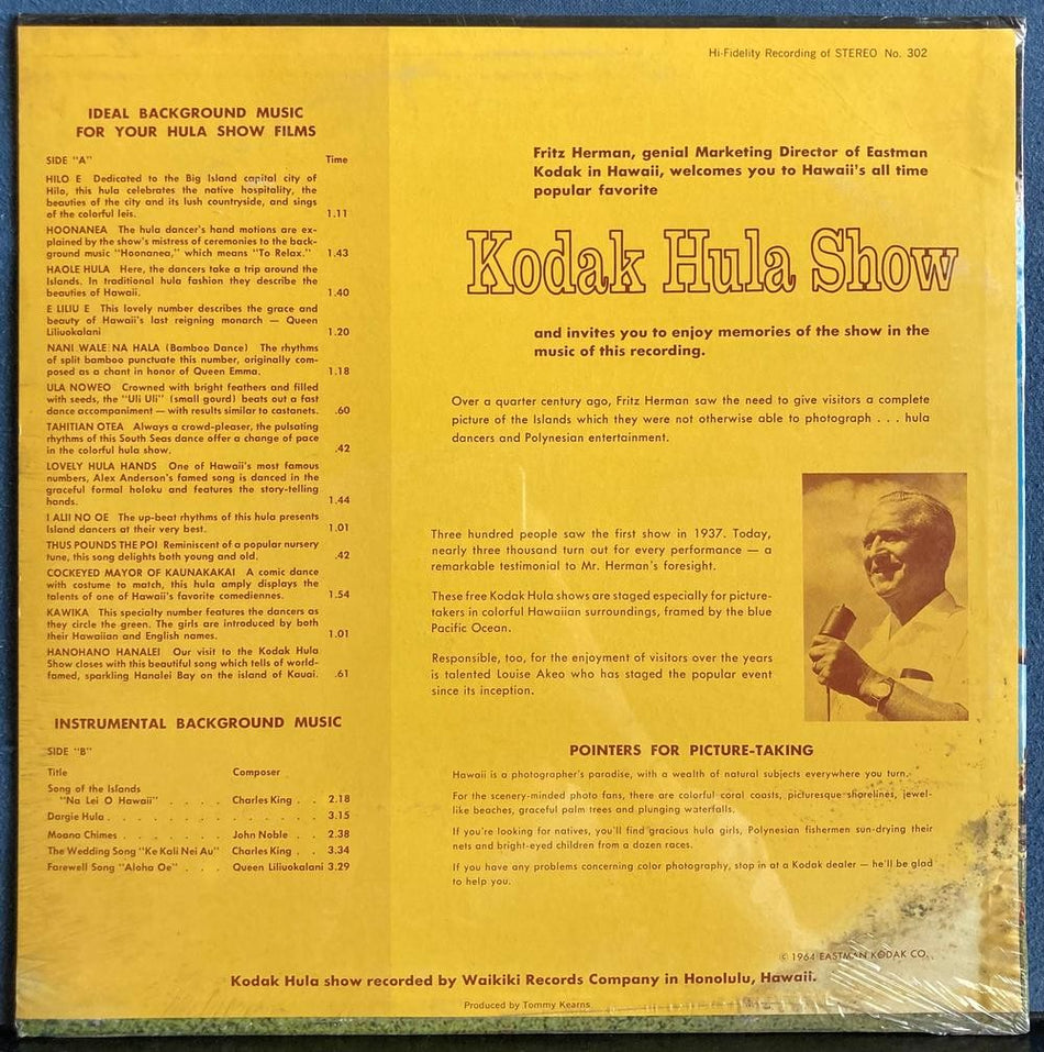 KODAK HULA SHOW~SEALED 1964 WAIKIKI RECORDS RE LP~EASTMAN~HAWAII~FRITZ HERMAN