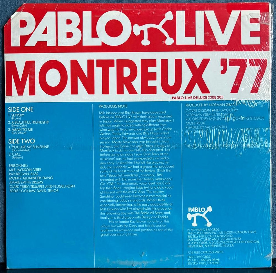 MILT JACKSON~RAY BROWN~MONTREUX '77~SEALED PABLO LIVE LP~EDDIE DAVIS~CLARK TERRY