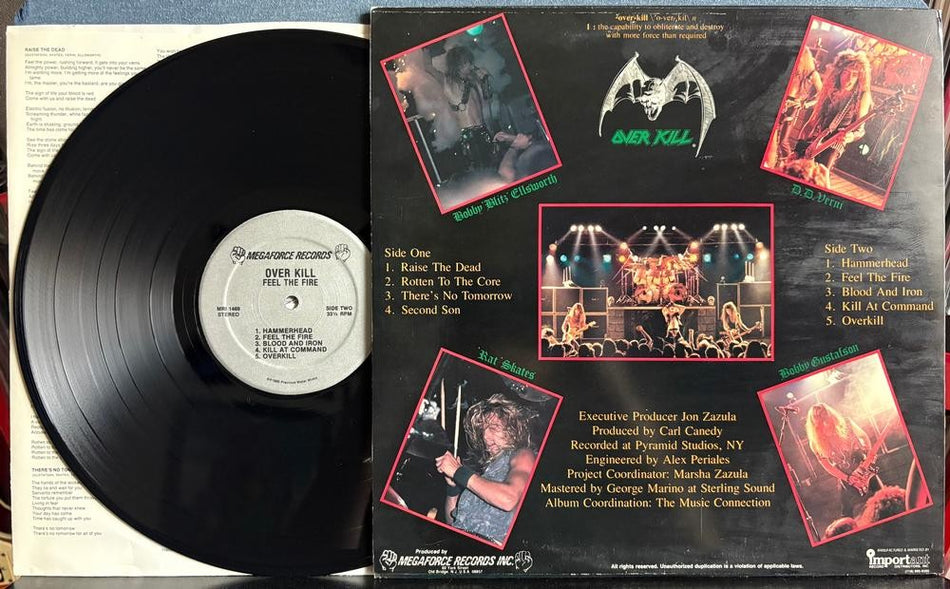 OVERKILL FEEL THR FIRE~SVG+ 1985 MEGAFORCE 1st PRESS LP~NO BARCODE~INNER~THRASH