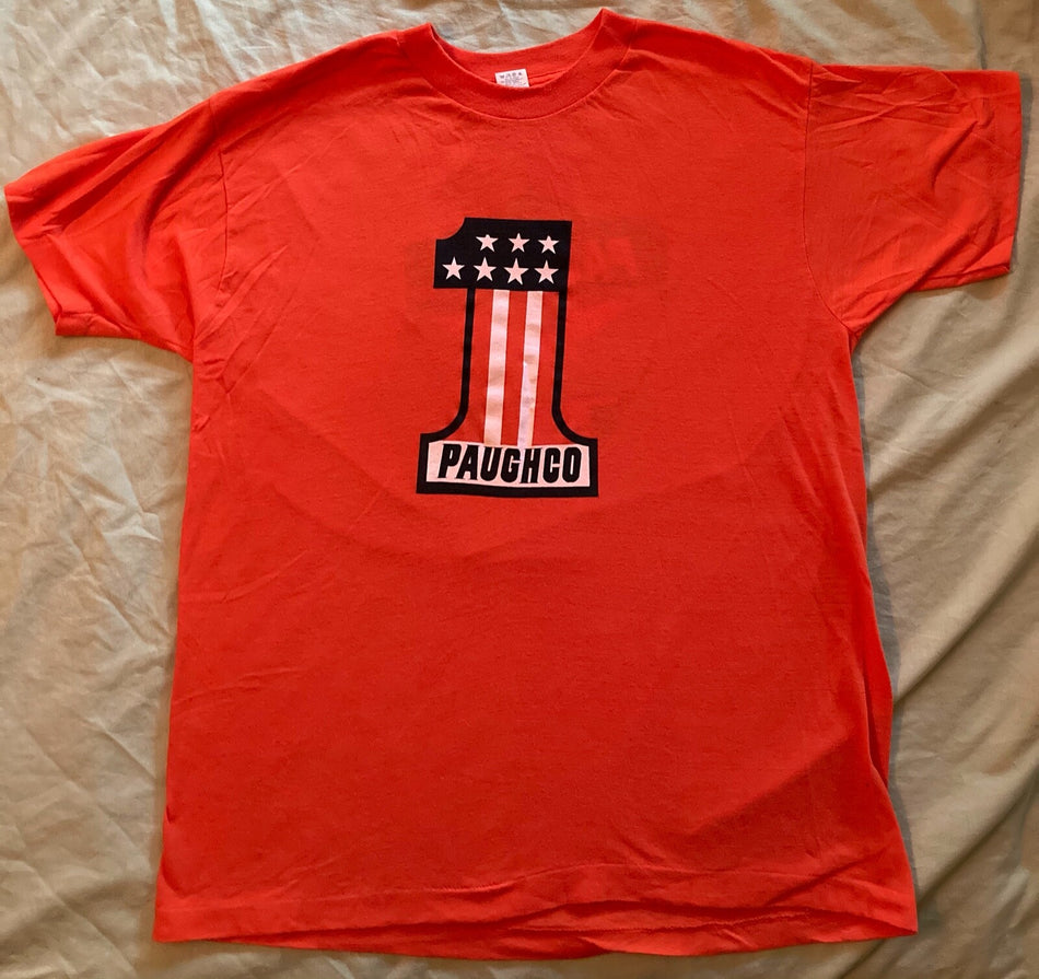 RARE VINTAGE 1980s PAUGHCO MOTORCYCLE PARTS T-SHIRT~TOP COND~ORANGE SCREEN STARS