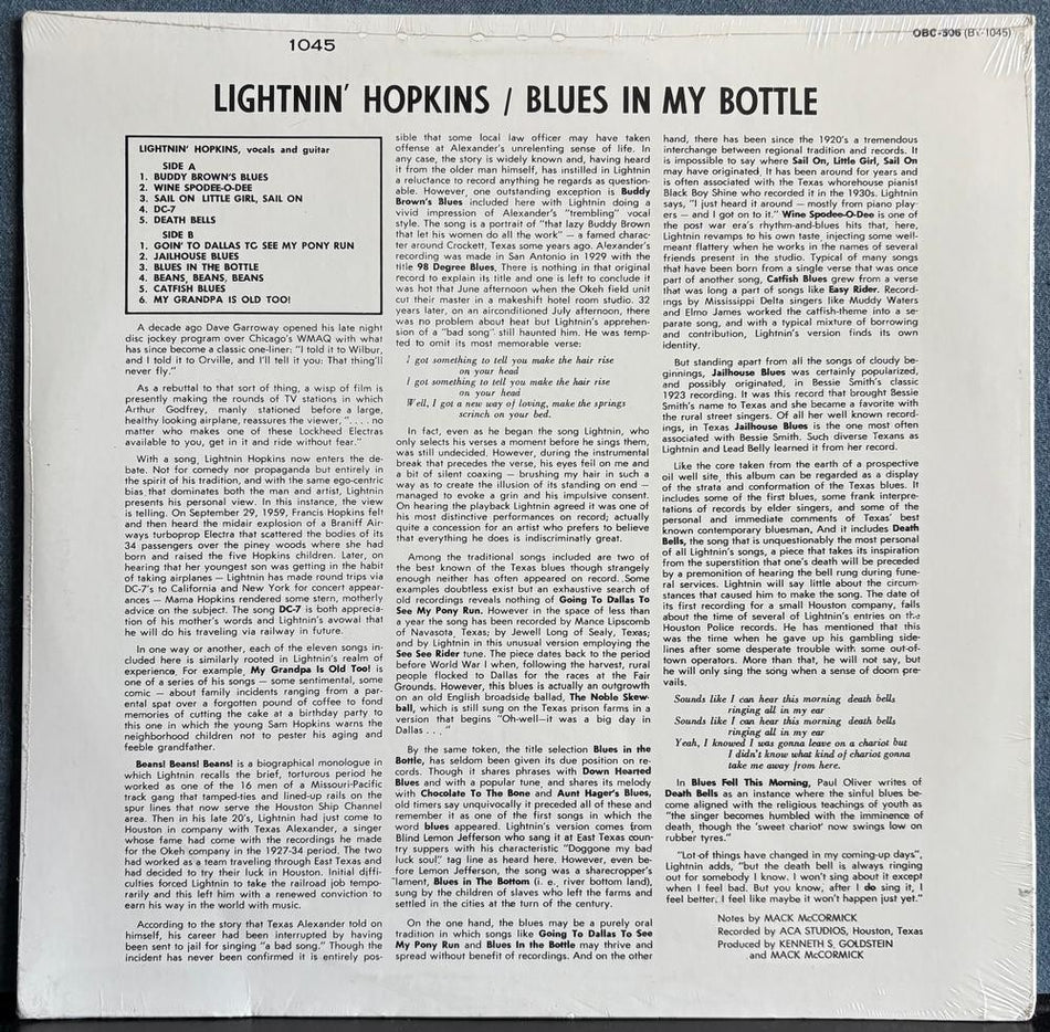 LIGHTNIN' HOPKINS BLUES IN MY BOTTLE~SEALED 1984 ORIGINAL BLUES CLASSICS COMP LP