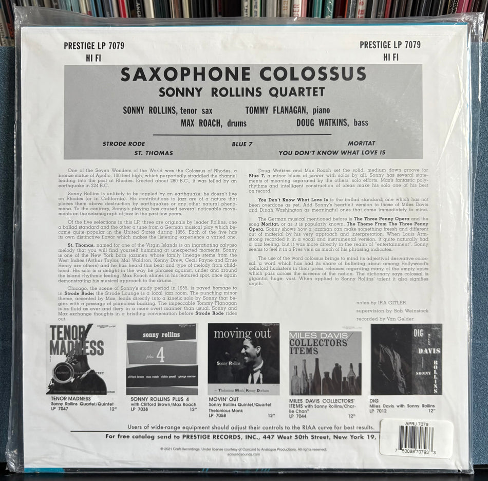 SONNY ROLLINS SAXOPHONE COLOSSUS-SEALED 2022 MONO 180g ANALOGUE PRODUCTIONS LP