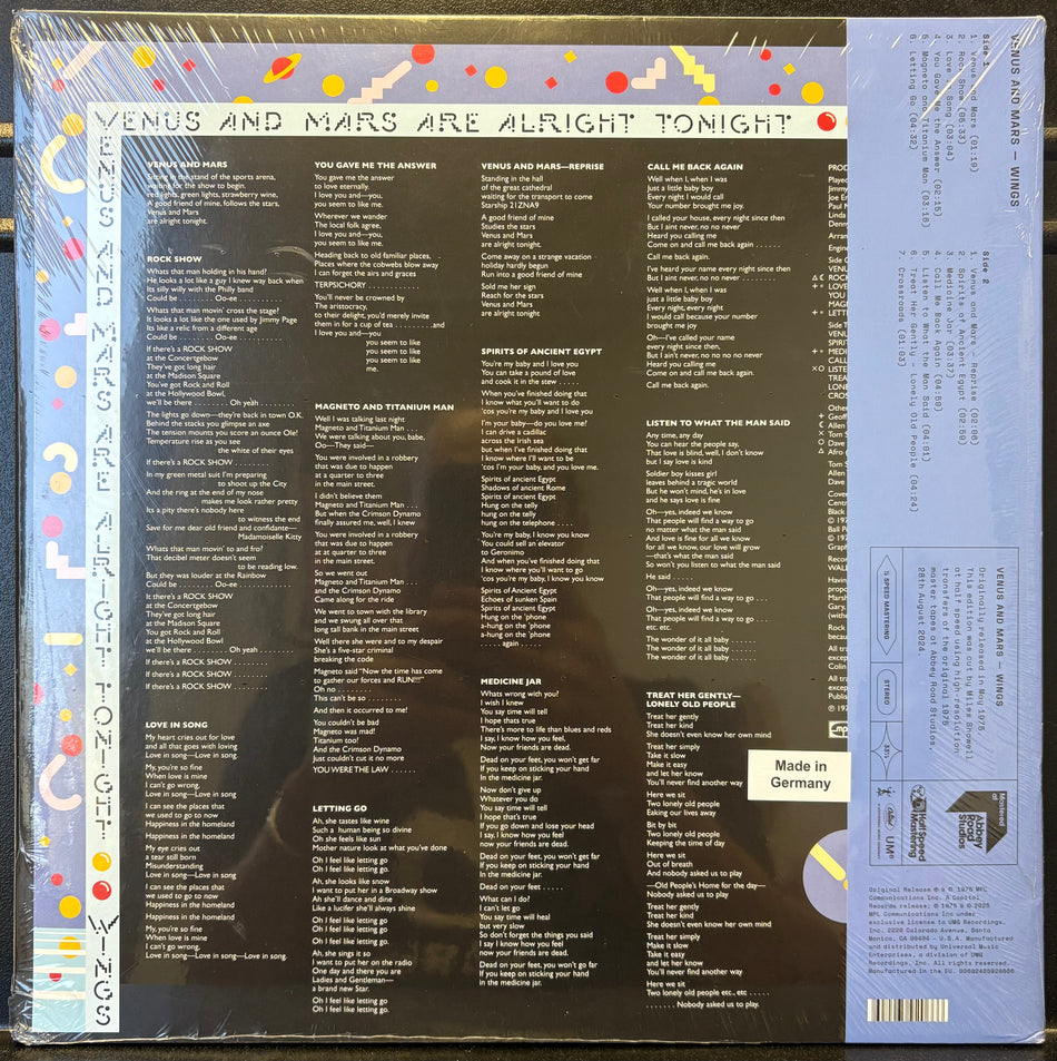 WINGS VENUS AND MARS-SEALED 2025 50th ANNIVERSARY HALF-SPEED MASTER 2-LP-McCARTNEY