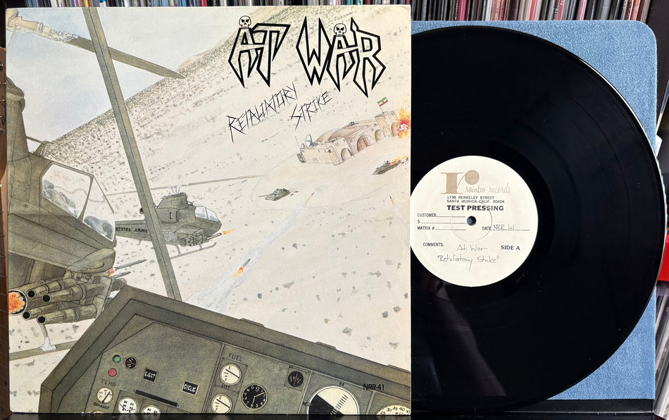AT WAR RETALIATORY STRIKE-RARE 1988 NEW RENAISSANCE TEST PRESS LP-RAINBO-THRASH