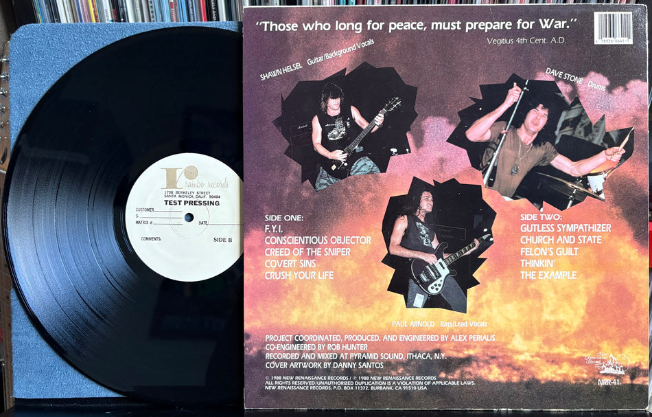 AT WAR RETALIATORY STRIKE-RARE 1988 NEW RENAISSANCE TEST PRESS LP-RAINBO-THRASH