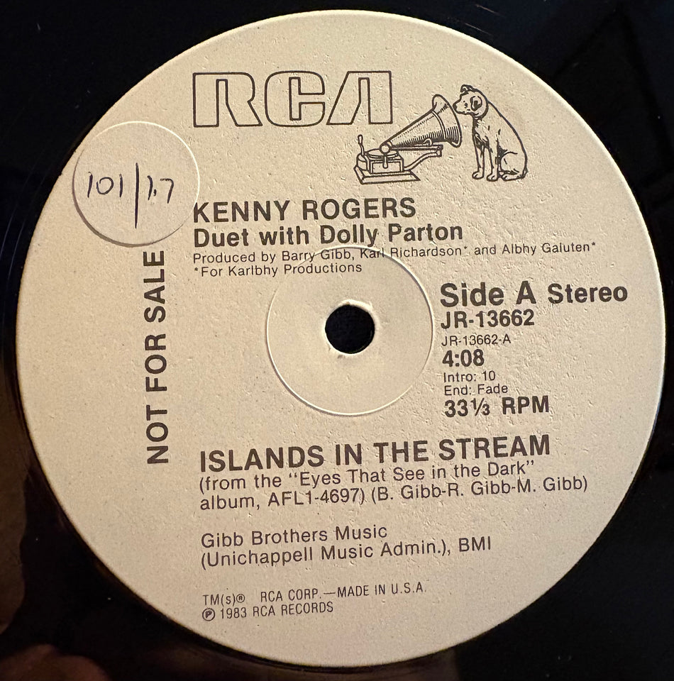 KENNY ROGERS DUET WITH DOLLY PARTON-ISLANDS IN THE STREAM~NM- 1983 RCA WHITE LABEL PROMO SINGLE LP-COUNTRY