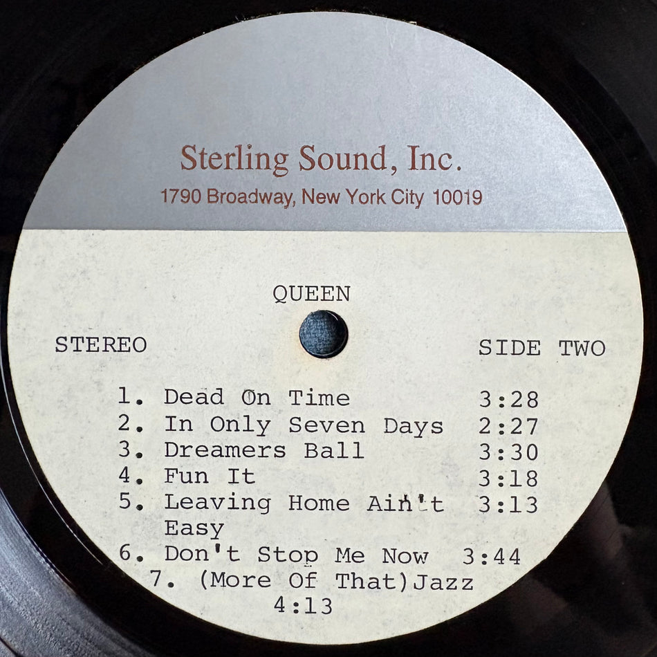 QUEEN JAZZ-VERY RARE ORIGINAL 1978 STERLING SOUND METAL ACETATE LP-LACQUER