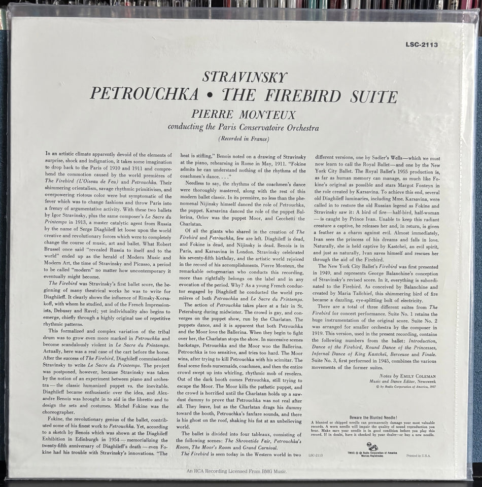 MONTEUX PARIS CONSERVATOIRE ORCH-PETROUCHKA-FIREBIRD-SEALED CLASSIC RECS LP