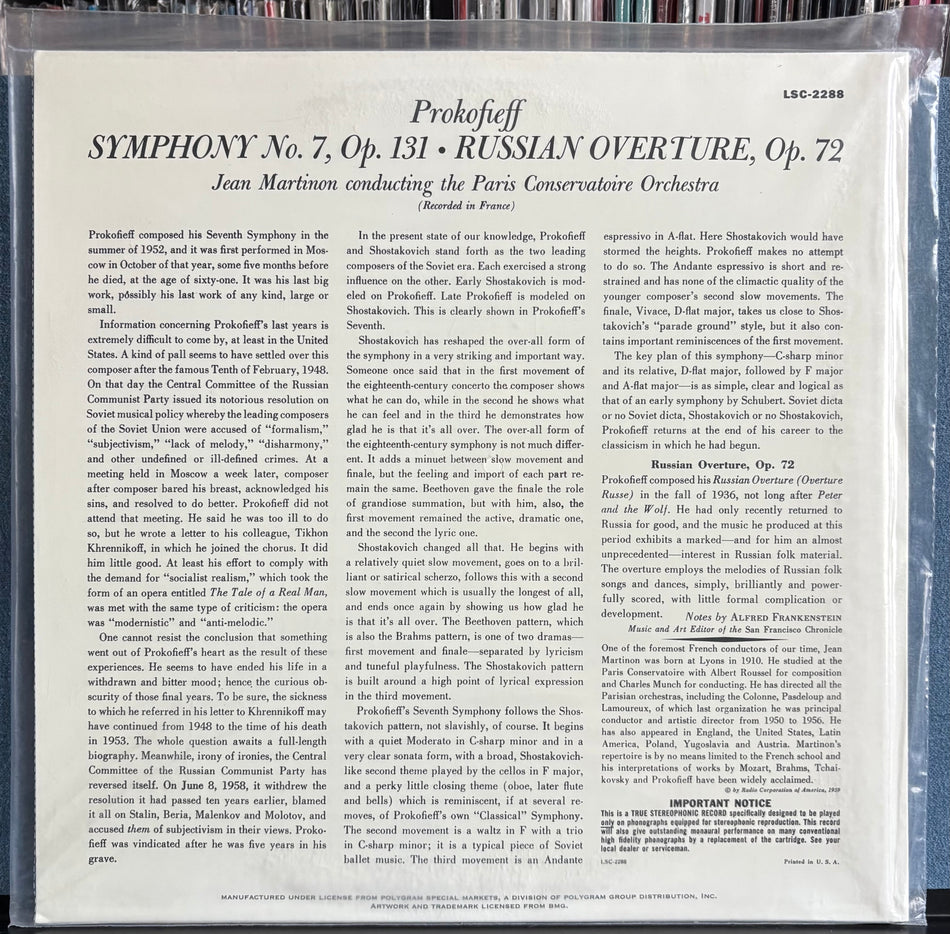 PROKOFIEFF-SYMPHONY NO. 7 / OVERTURE RUSSE-SEALED CLASSIC RECORDS AUDIOPHILE RE