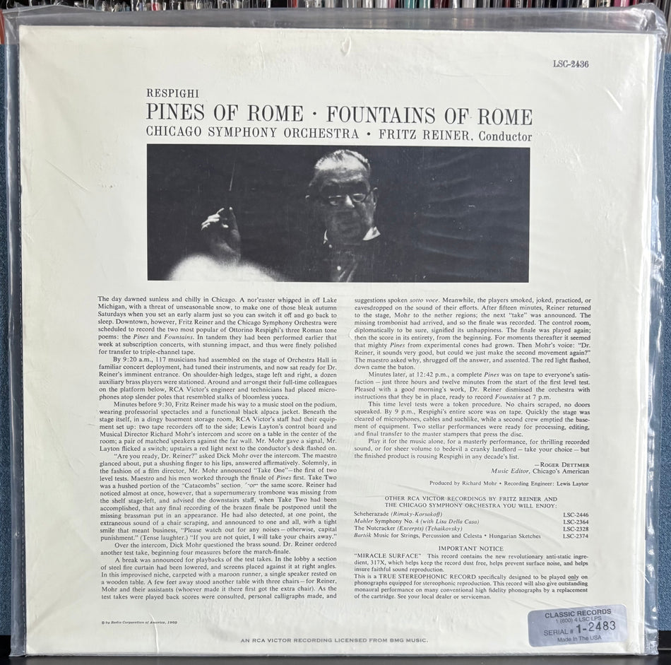 RESPIGHI-REINER/CHICAGO SYMPHONY-PINES OF ROME/FOUNTAINS-SEALED LTD '95 CLASSIC RECS LP