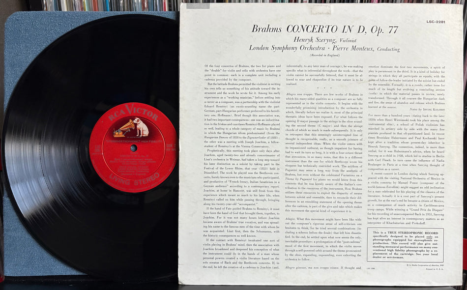 VIOLIN CONCERTO-BRAHMS-SZERYNG-MONTEUX-1959 RED SEAL DEEP GROOVE 1st PRESS LP-LONDON SYMPH.