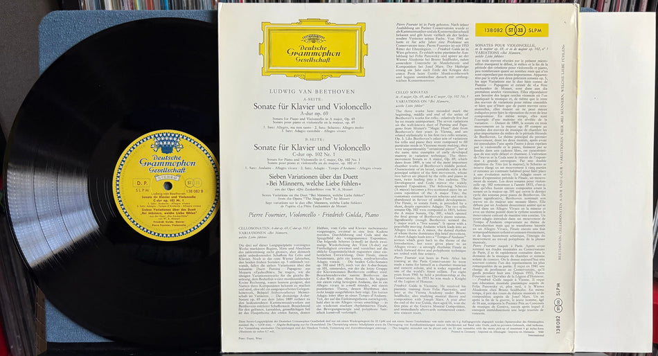 PIERRE FOURNIER-FRIEDRICH GULDA-BEETHOVEN CELLOSONATEN A-DUR OP. 69-VG++ 1960 GERMAN LP