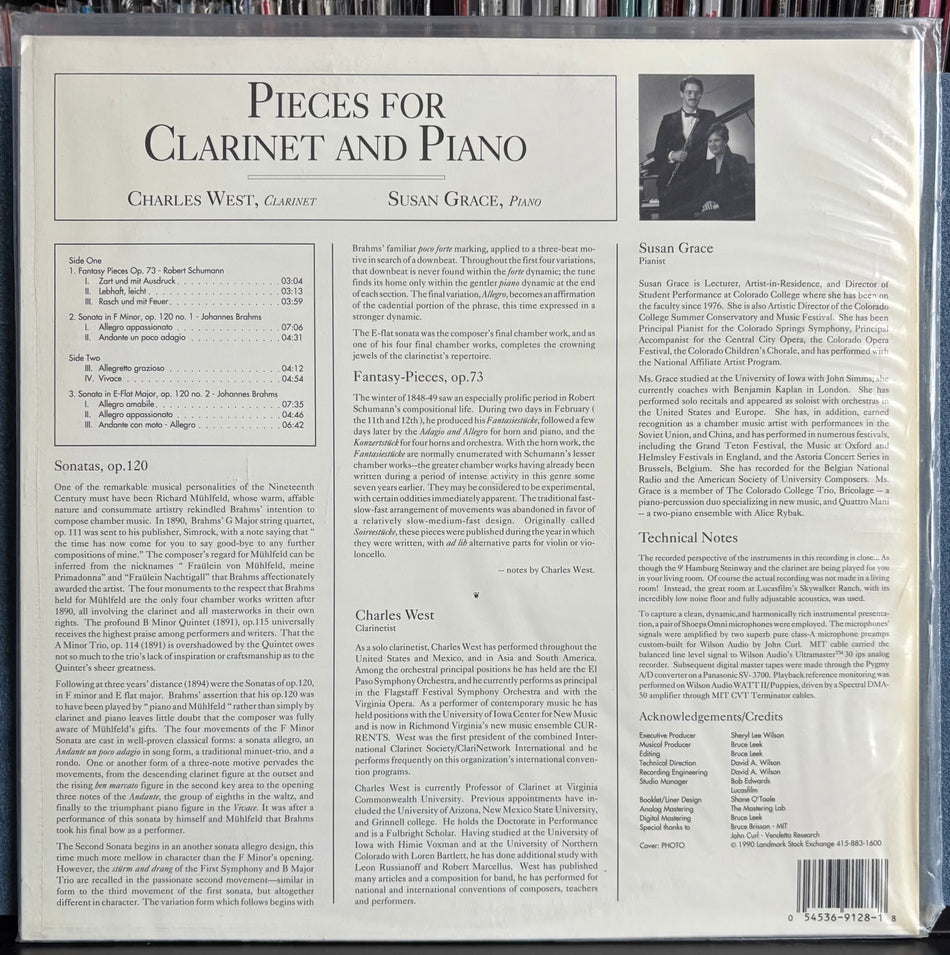 CHARLES WEST / SUSAN GRACE-PIECES FOR CLARINET AND PIANO-SEALED '91 WILSON AUDIO LP-BRAHMS