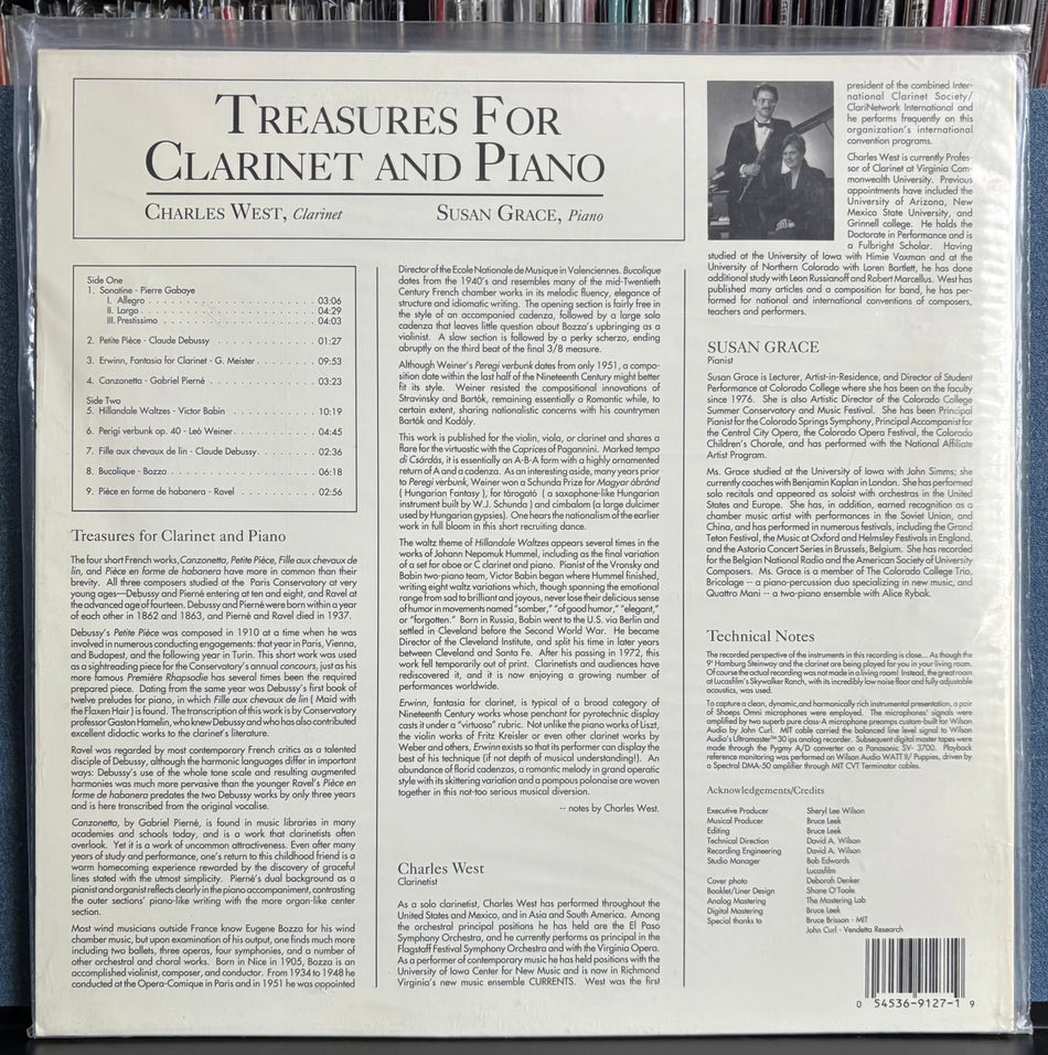 CHARLES WEST / SUSAN GRACE-TREASURES FOR CLARINET AND PIANO-SEALED '91 WILSON AUDIO LP