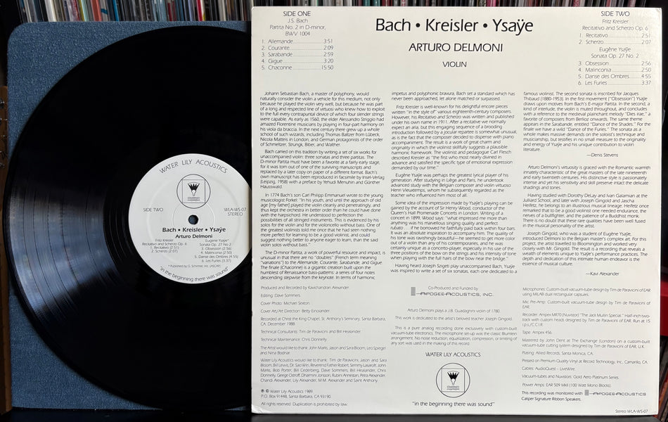 ARTURO DELMONI-BACH-KREISLER-YSAYE-NM- 1989 WATER LILY ACOUSTICS LP-ANALOG-CLASSICAL