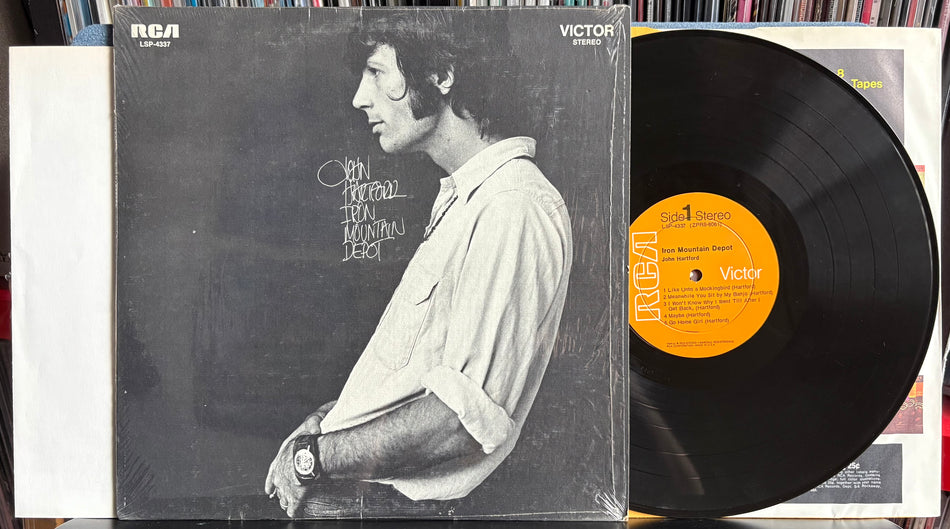 JOHN HARTFORD IRON MOUNTAIN DEPOT-1970 RCA HOLLYWOOD 1st PRESS LP-PROMO-SHRINK-INSERT-BLUEGRASS